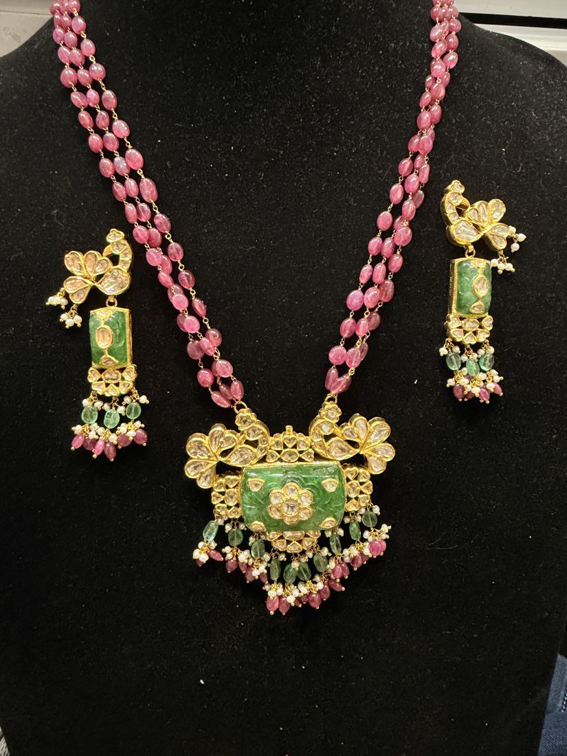 Pink bead necklace with matching earrings