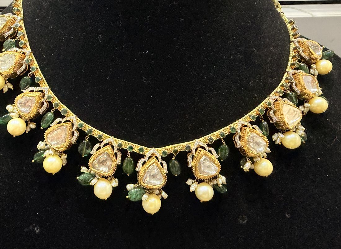 Polki choker with pearl drops in the Jaipur store